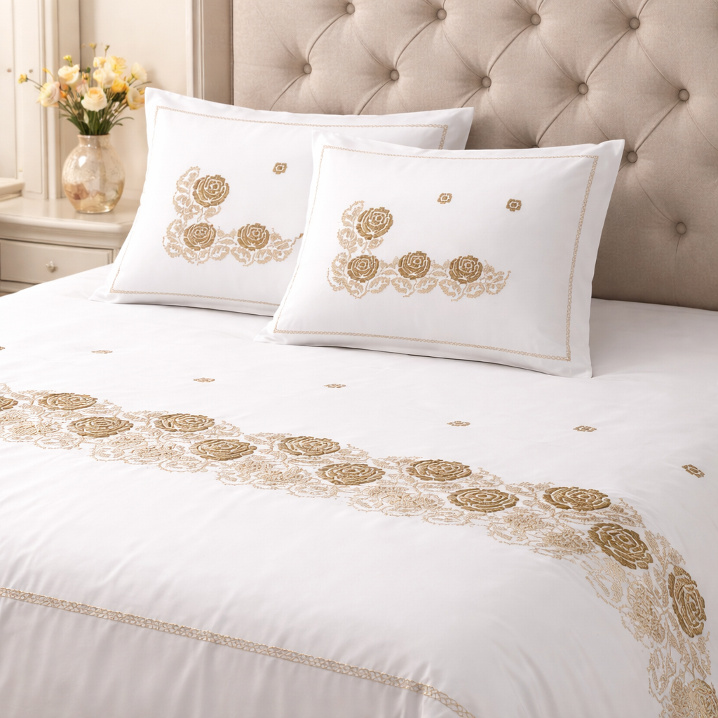 Rosette Charm | Royal Cross-Stitch Luxe Bedsheet