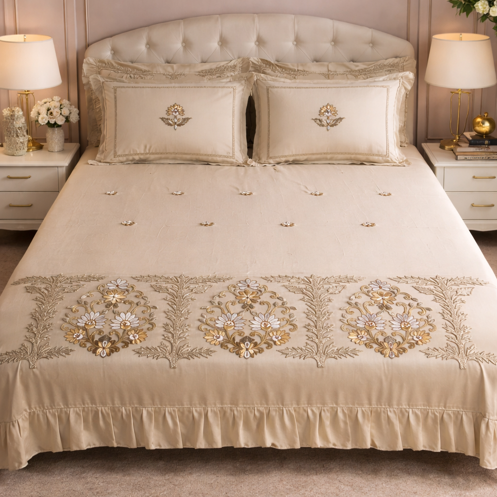 Gilded Elegance | Festive Heirloom Embroidered Bedding