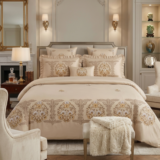Gilded Elegance | Festive Heirloom Embroidered Bedding