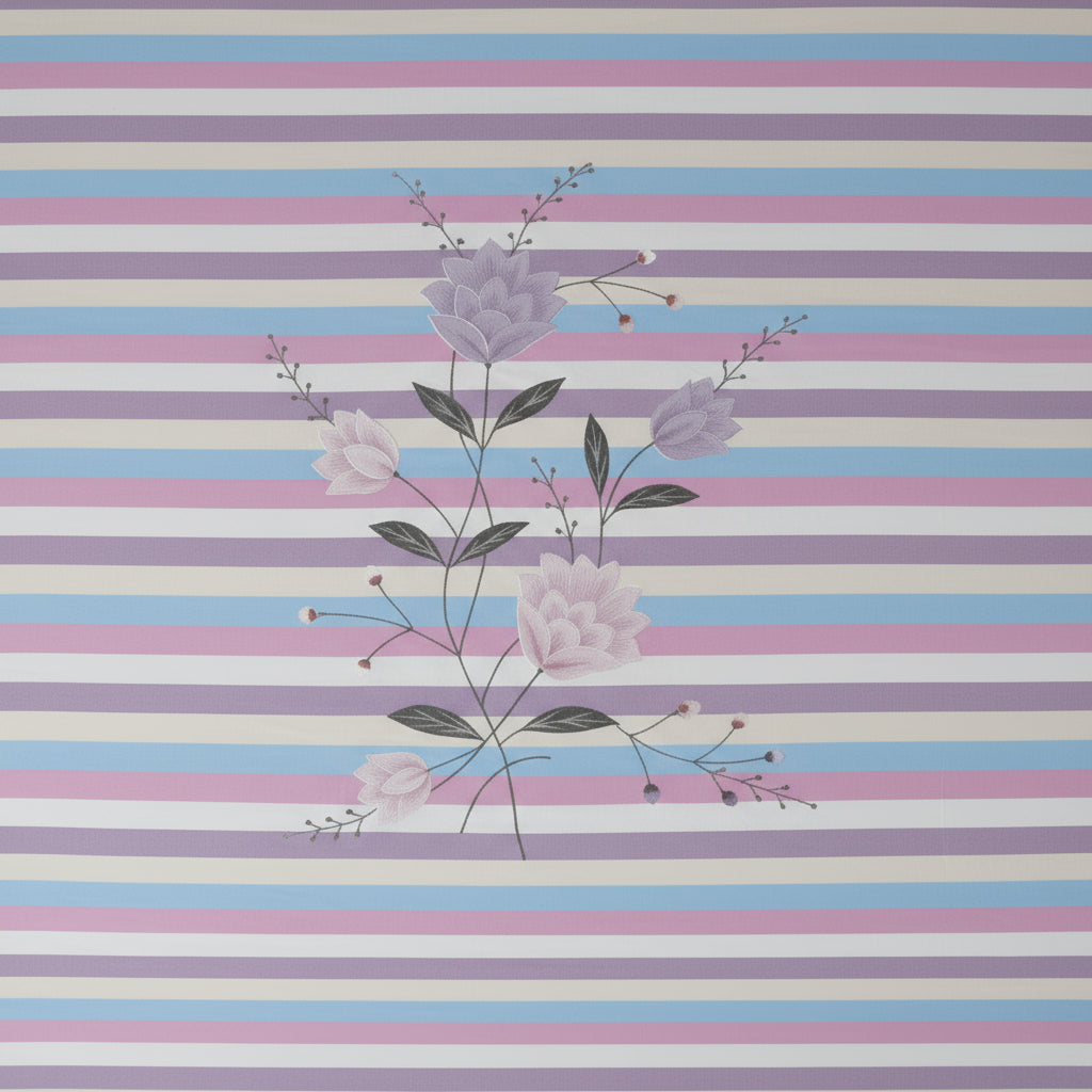 Striped fabric with floral design on a pink background