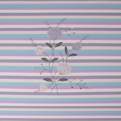 Striped fabric with floral design on a pink background