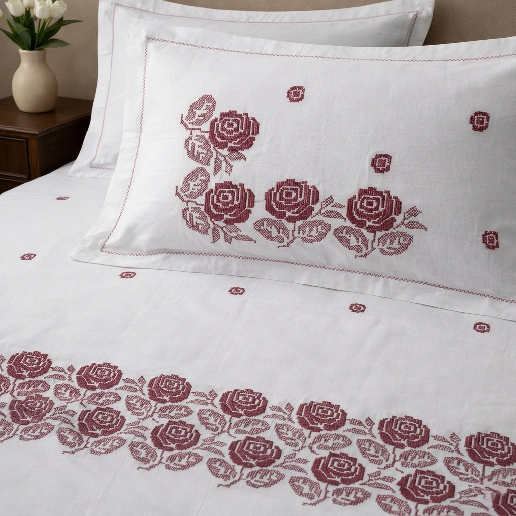 Rosette Charm | Royal Cross-Stitch Luxe Bedsheet