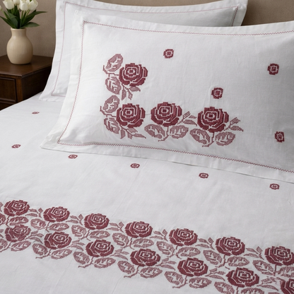 Rosette Charm | Royal Cross-Stitch Luxe Bedsheet
