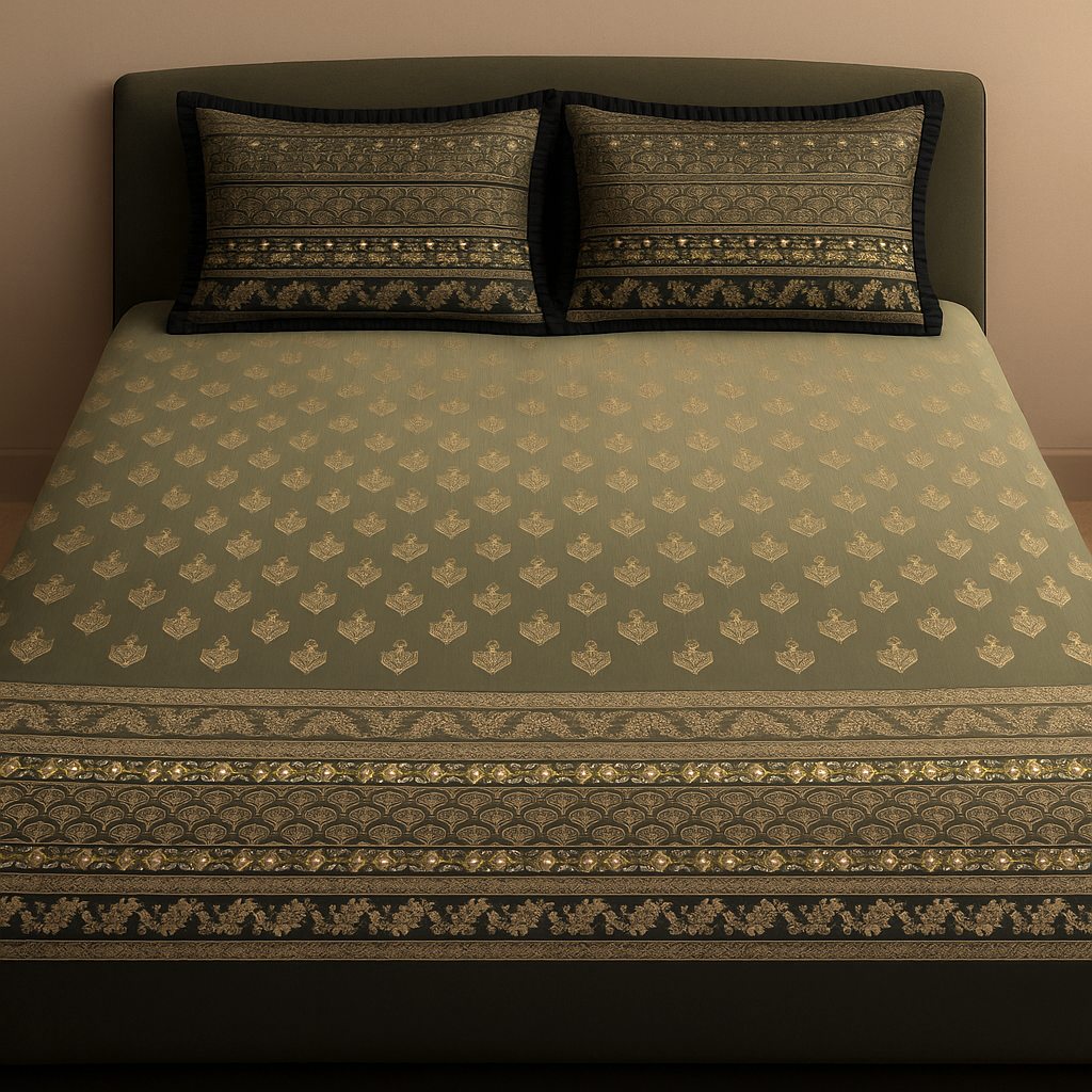 Midnight Celebration Luxury Embroidered Cotton Bedsheet